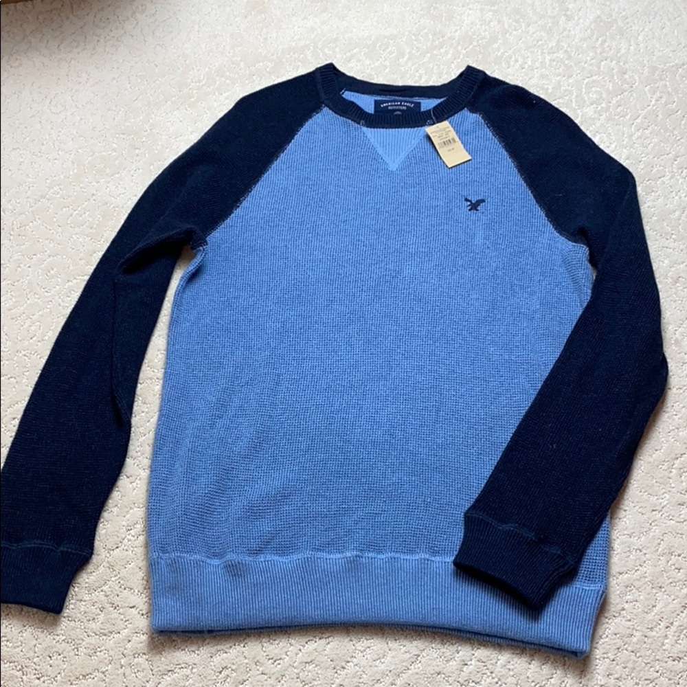 American Eagle crew neck, long sleeve navy sweater